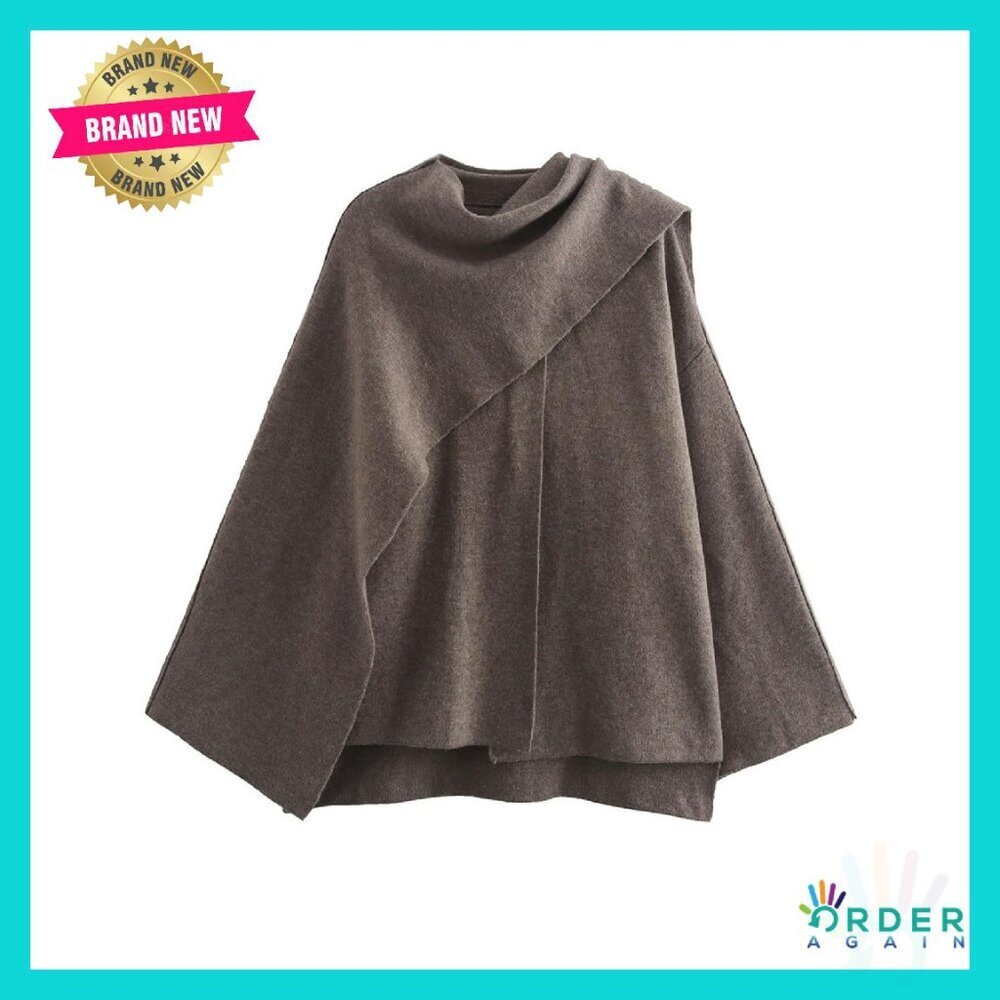 Oversized Scarf Jacket Peacoat Knit Long Sleeve Button Winter Wrap Chic
